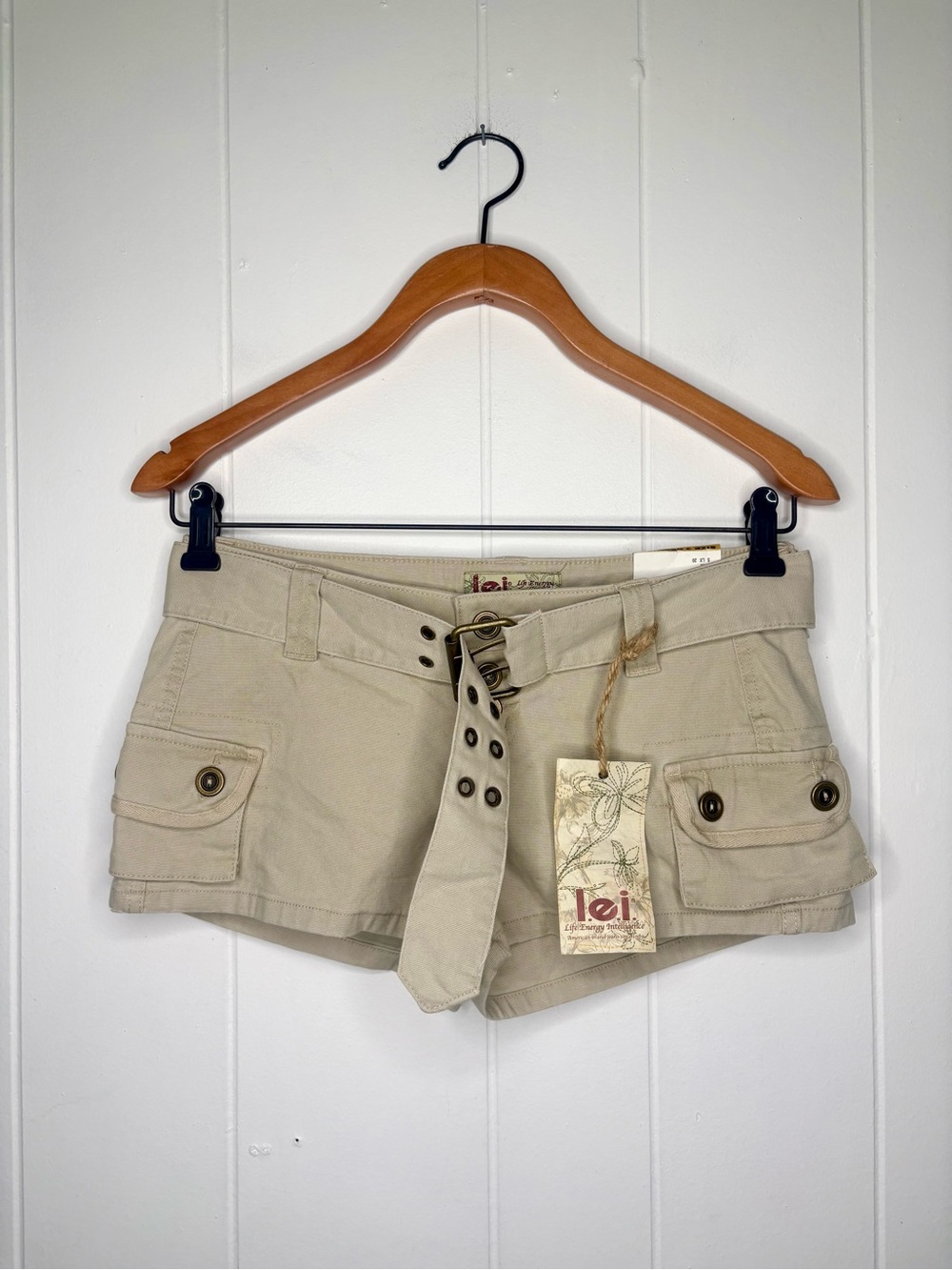 VINTAGE Y2K Dead stock lei Micro Shorts Short Shorts Cargo Utility Belted Girly - Picture 3 of 9